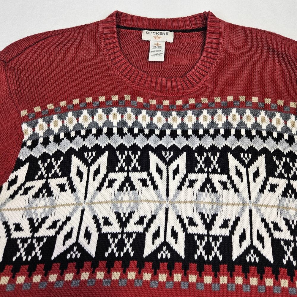 Y2K Dockers Men XL Nordic Fair Isle Sweater Winter Crew Neck Long Sleeve Holiday - Picture 2 of 12